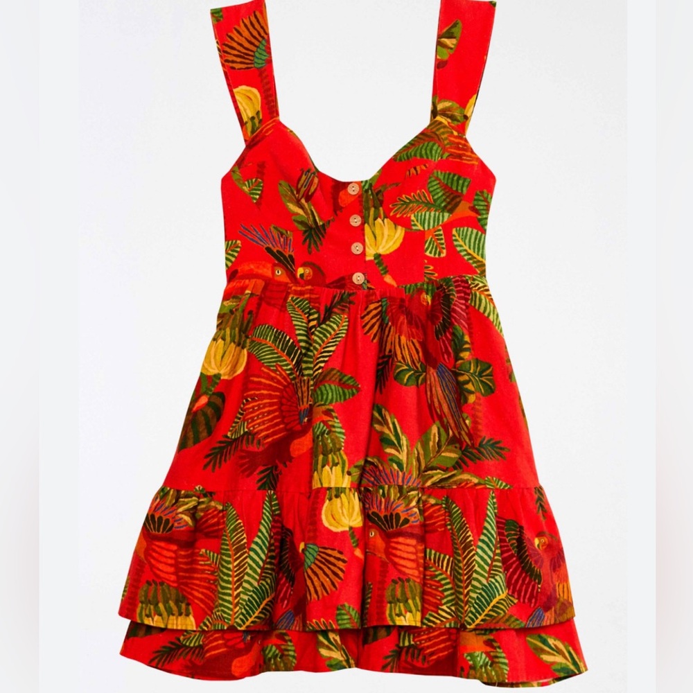 Farm Rio Red Forest Birds Mini Dress